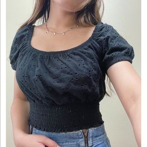 hollister black off the shoulder crop top